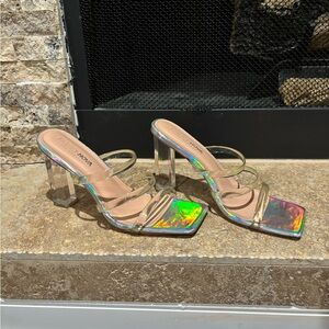 Fashion Nova Holographic Strappy Heels